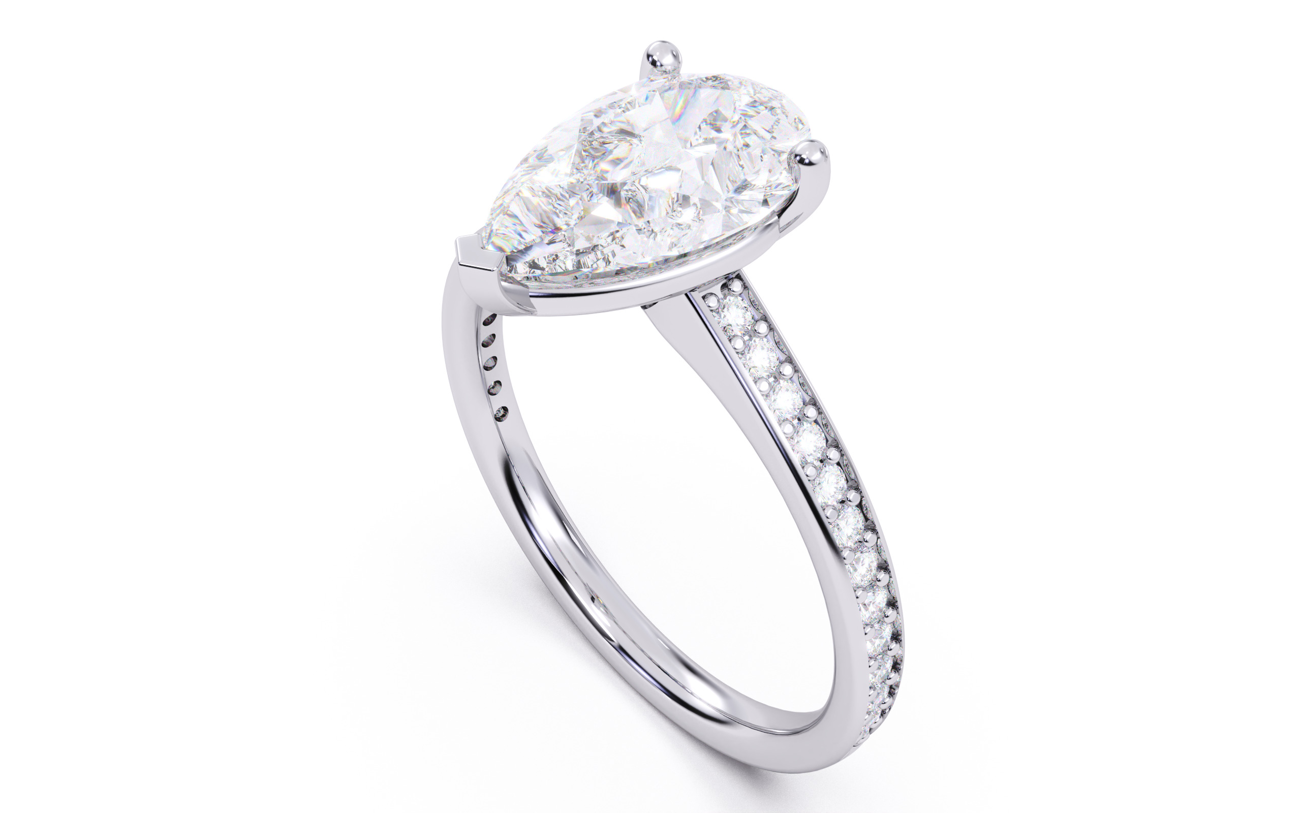 Pear Diamond Channel Setting Solitaire Ring 3D print model_5
