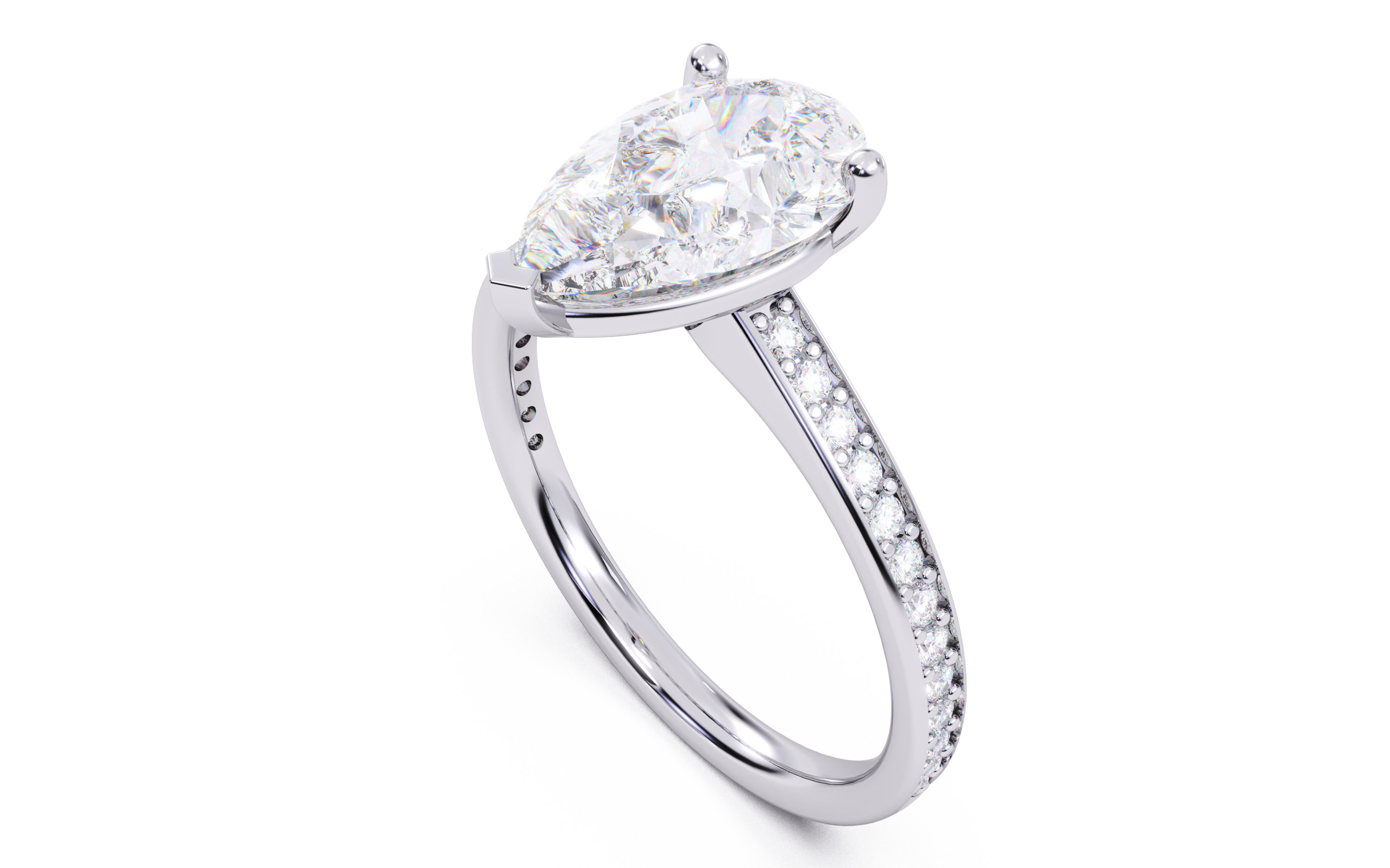 Pear Diamond Channel Setting Solitaire Ring 3D print model_24