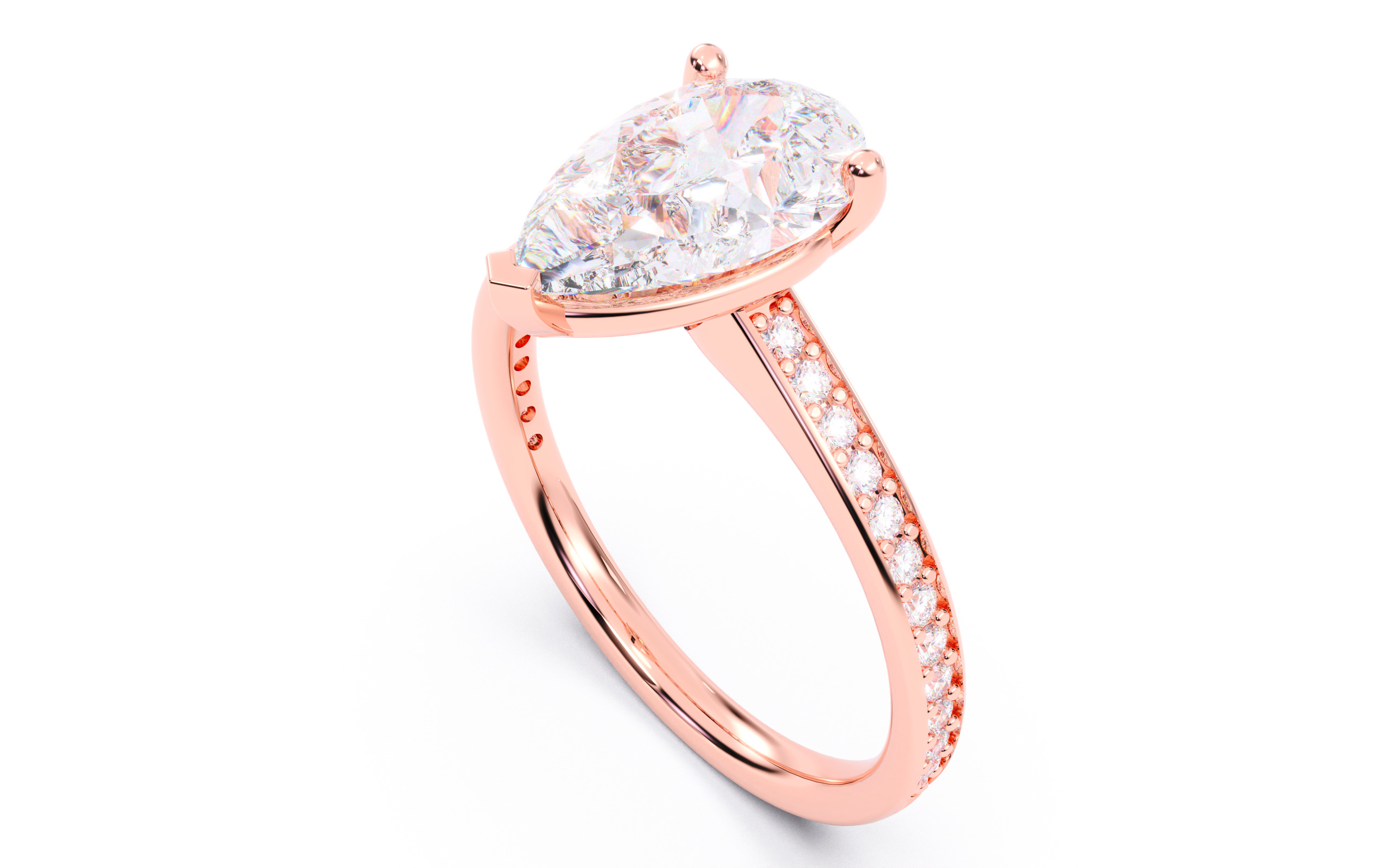 Pear Diamond Channel Setting Solitaire Ring 3D print model_23