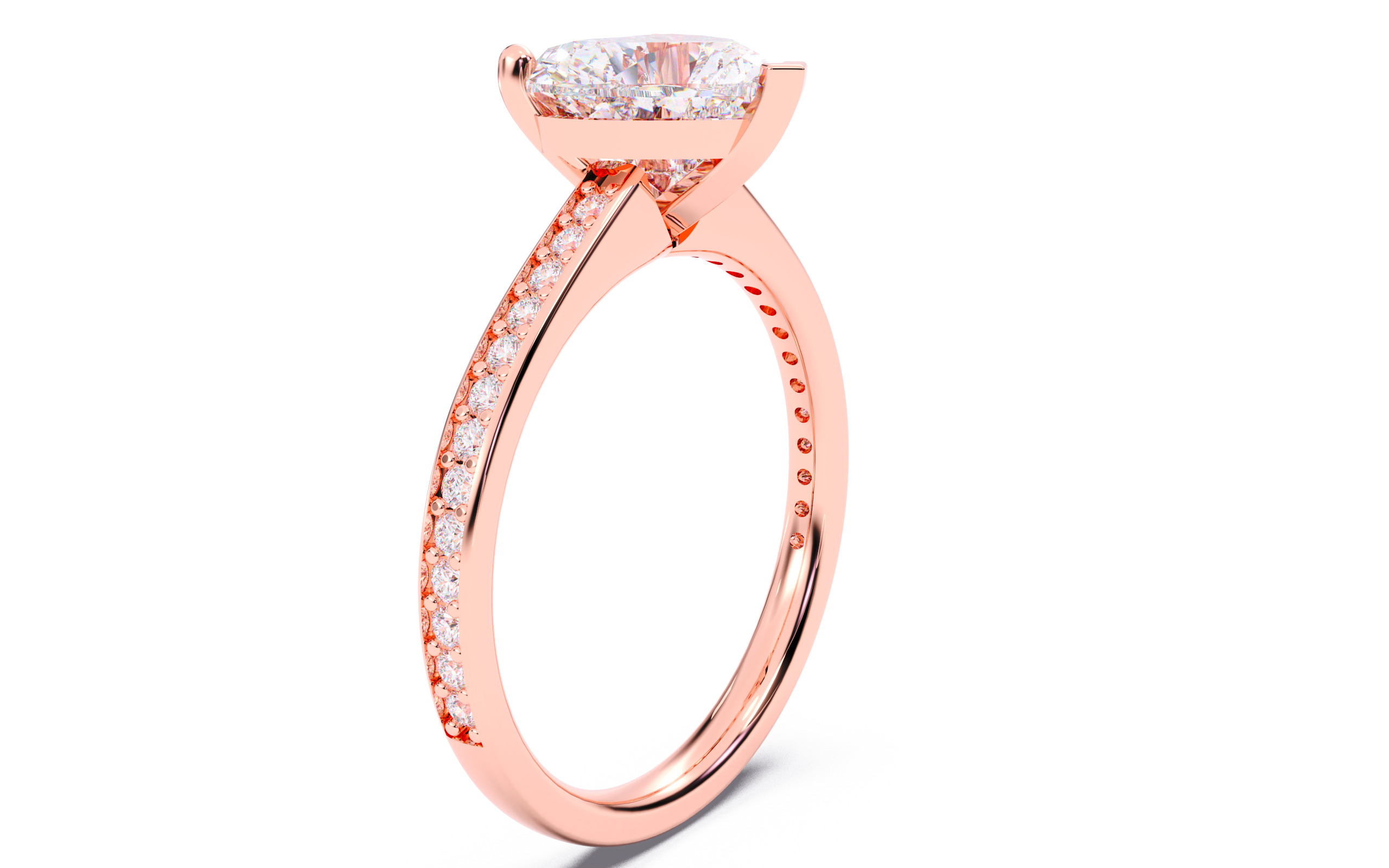 Heart Diamond Channel Setting Solitaire Ring  3D print model_4