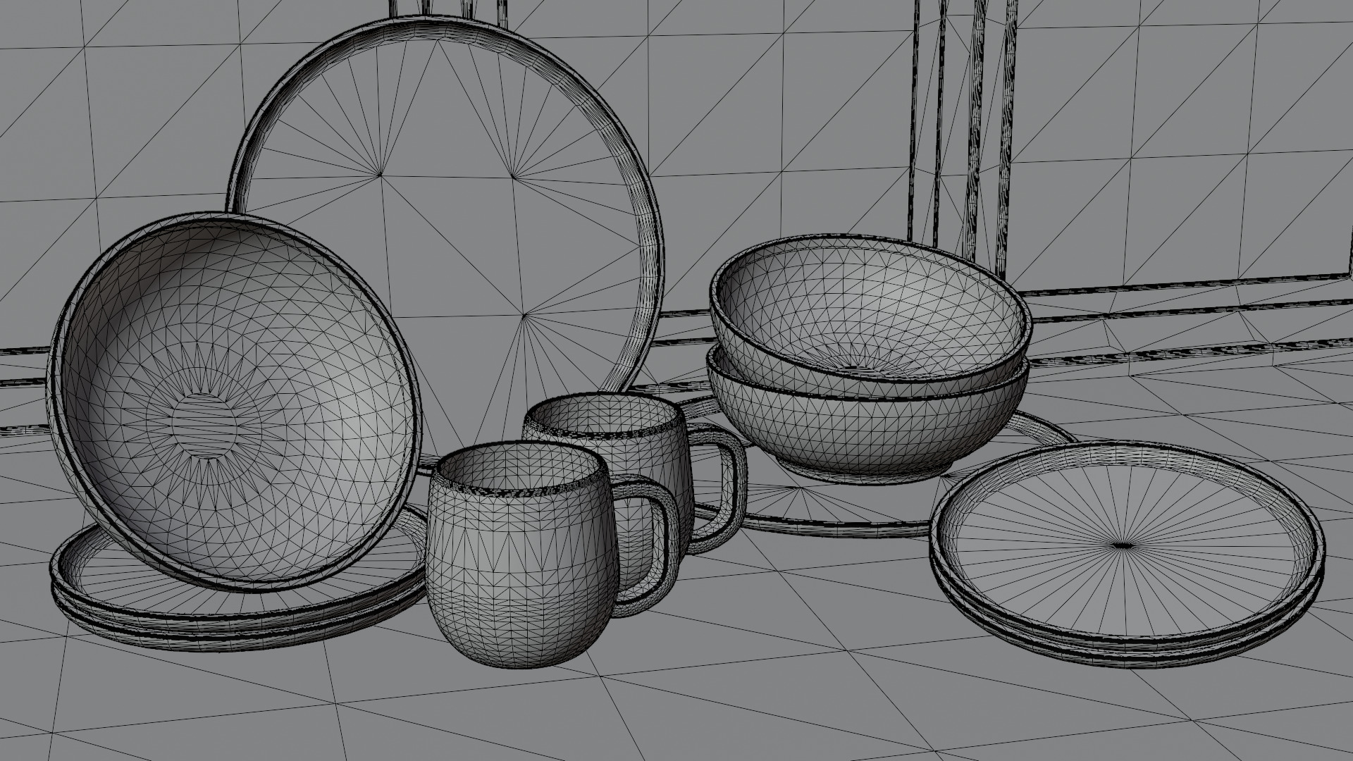 Plateset with cups  3D model_1