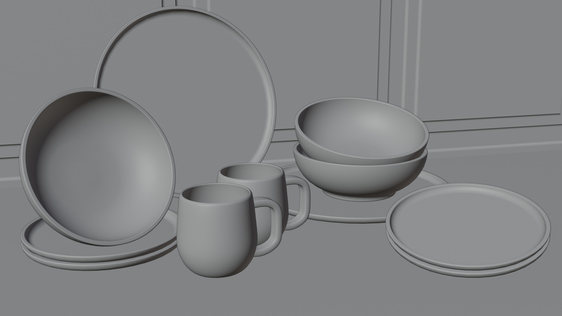 Plateset with cups  3D model_2
