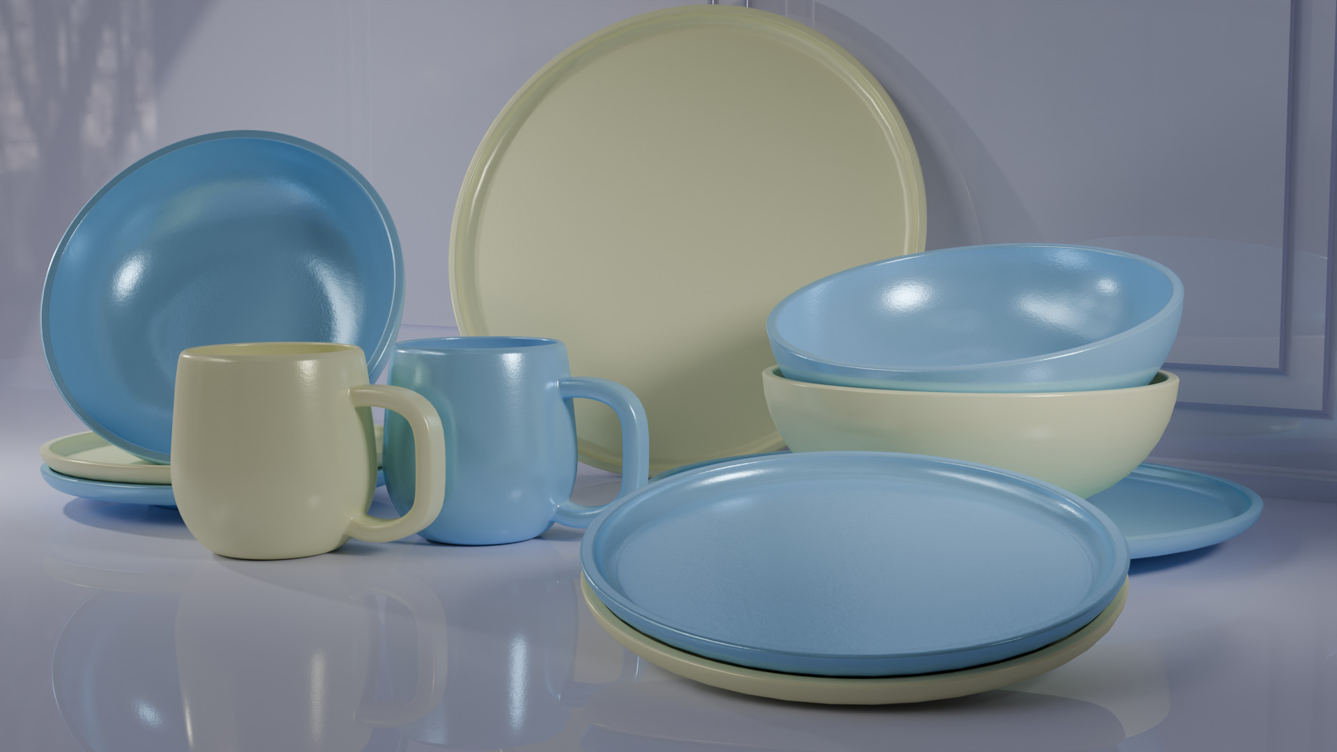 Plateset with cups  3D model_3