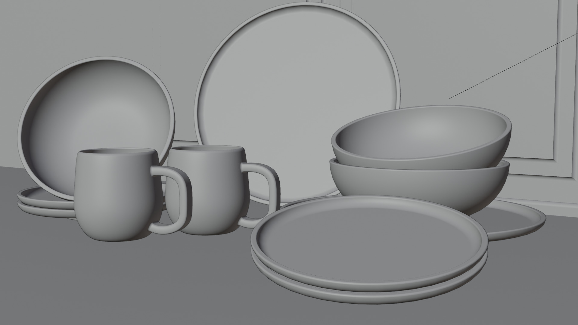 Plateset with cups  3D model_5