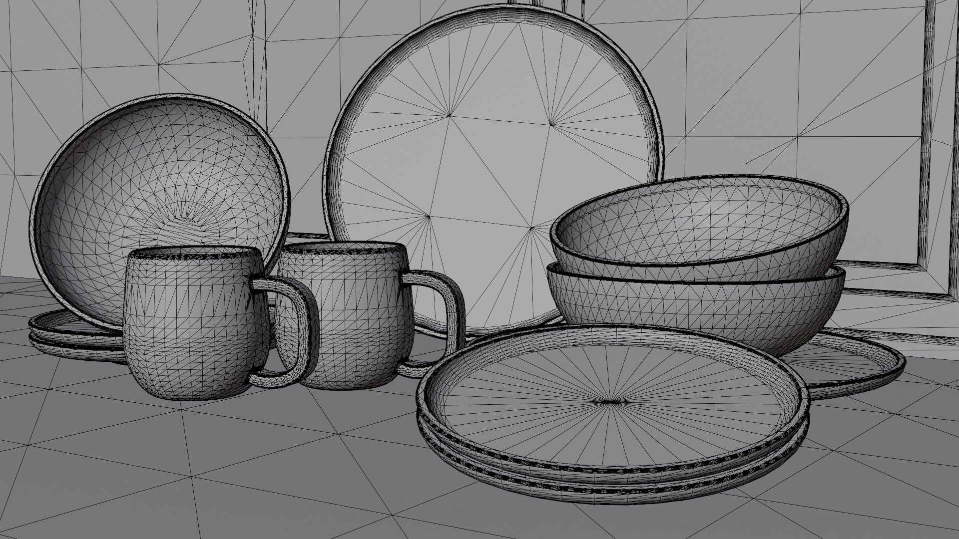 Plateset with cups  3D model_4
