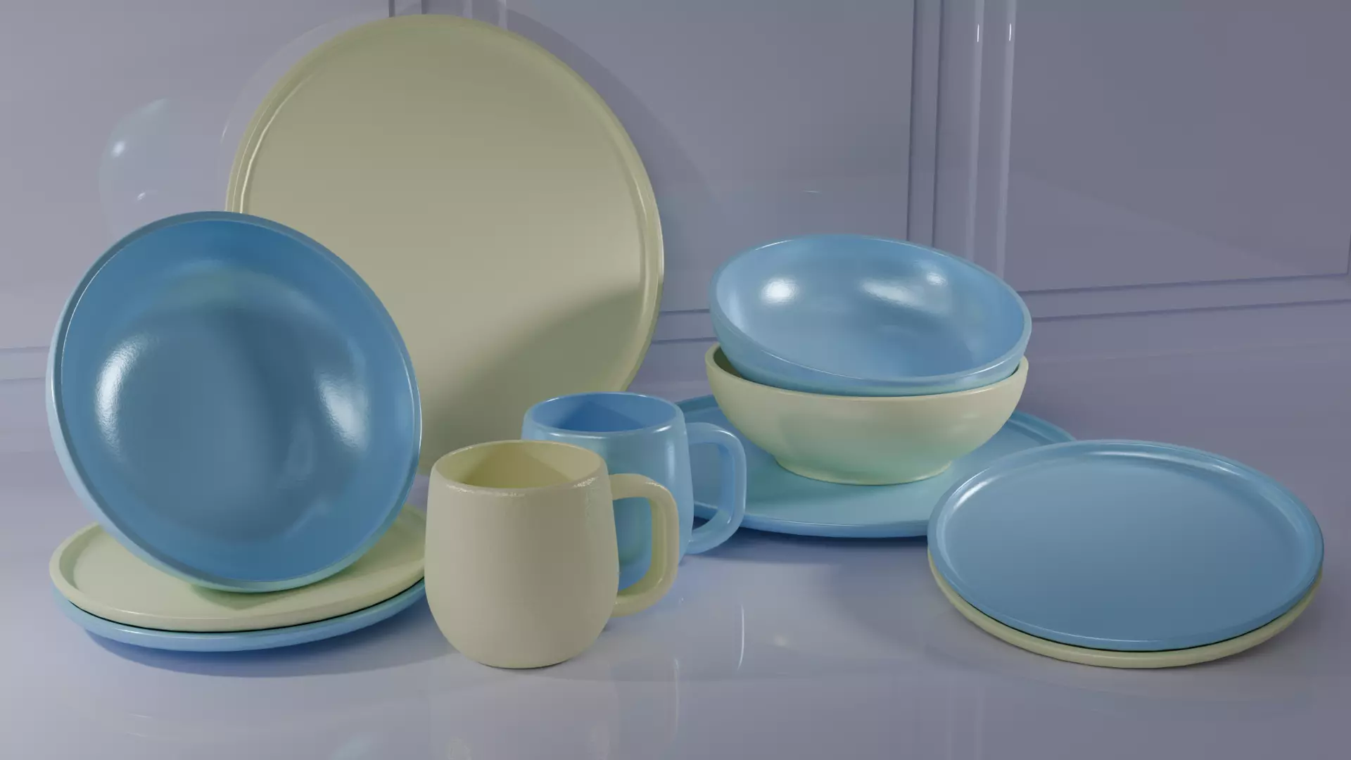 Plateset with cups  3D model_0
