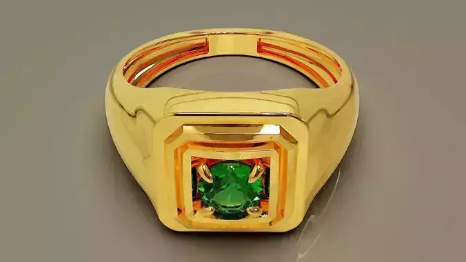 Prong set round shape single stone signet ring for men