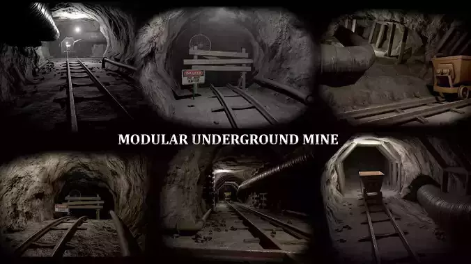 Modular Underground Mine Tunnels PBR Low Poly