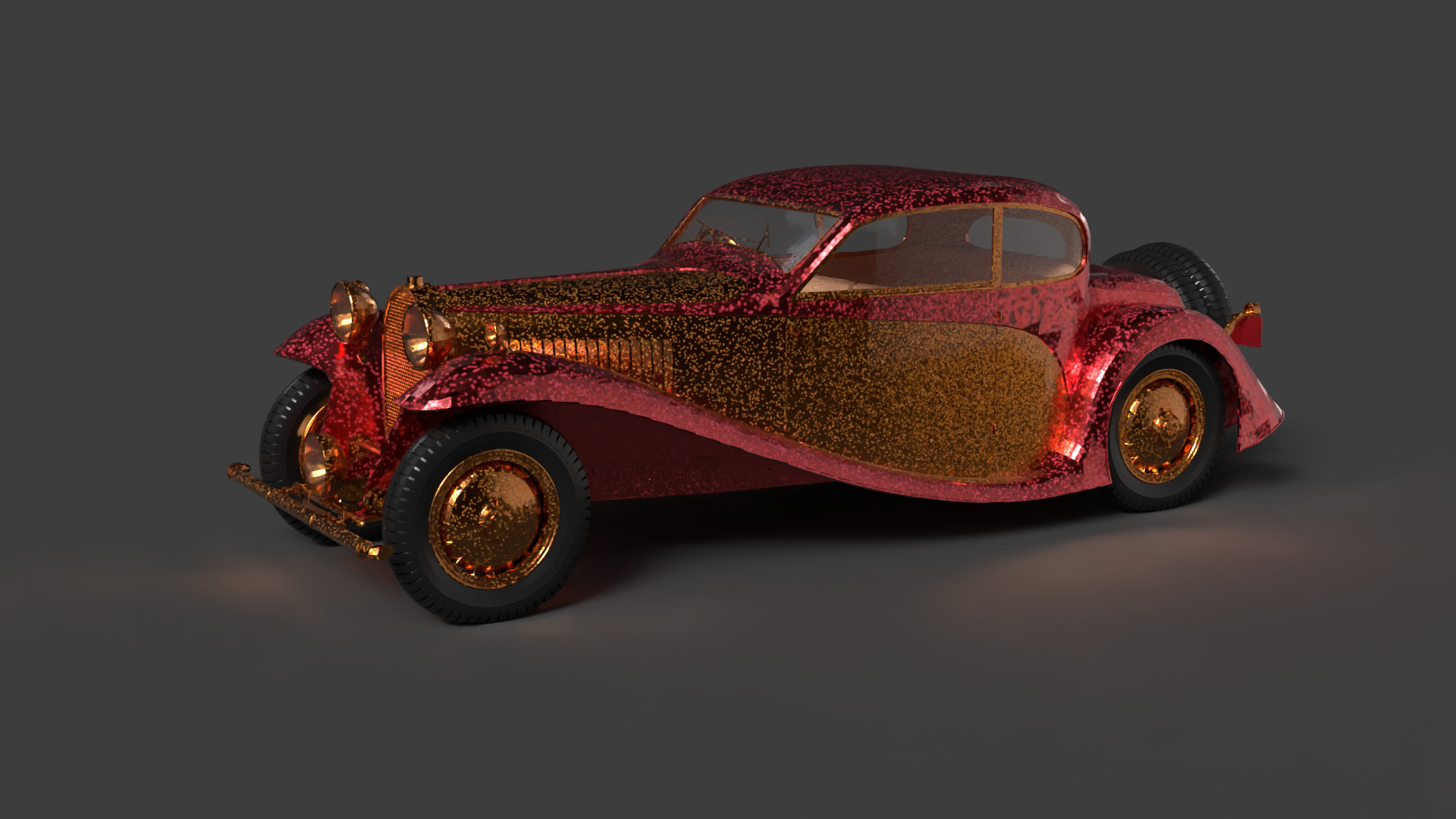 Golden vintage car   3D model_2