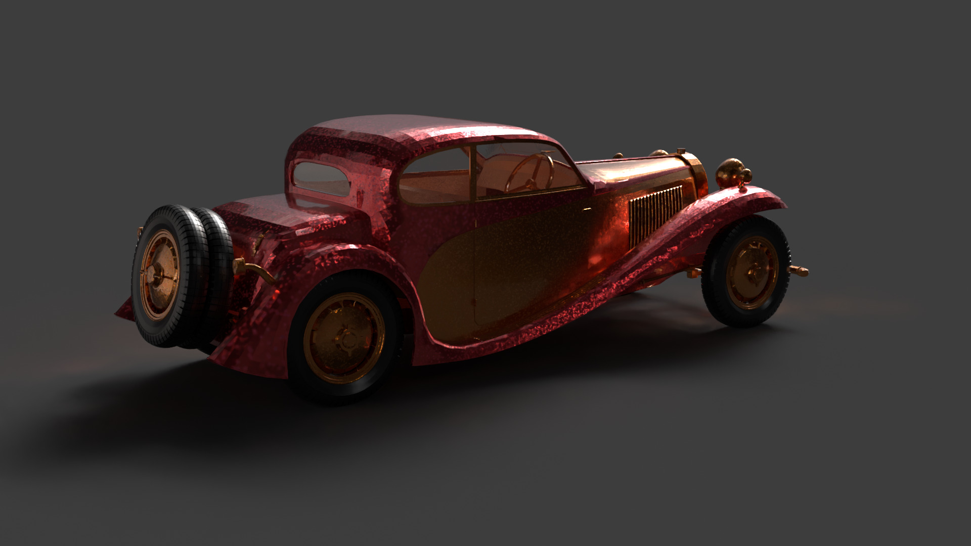 Golden vintage car   3D model_4