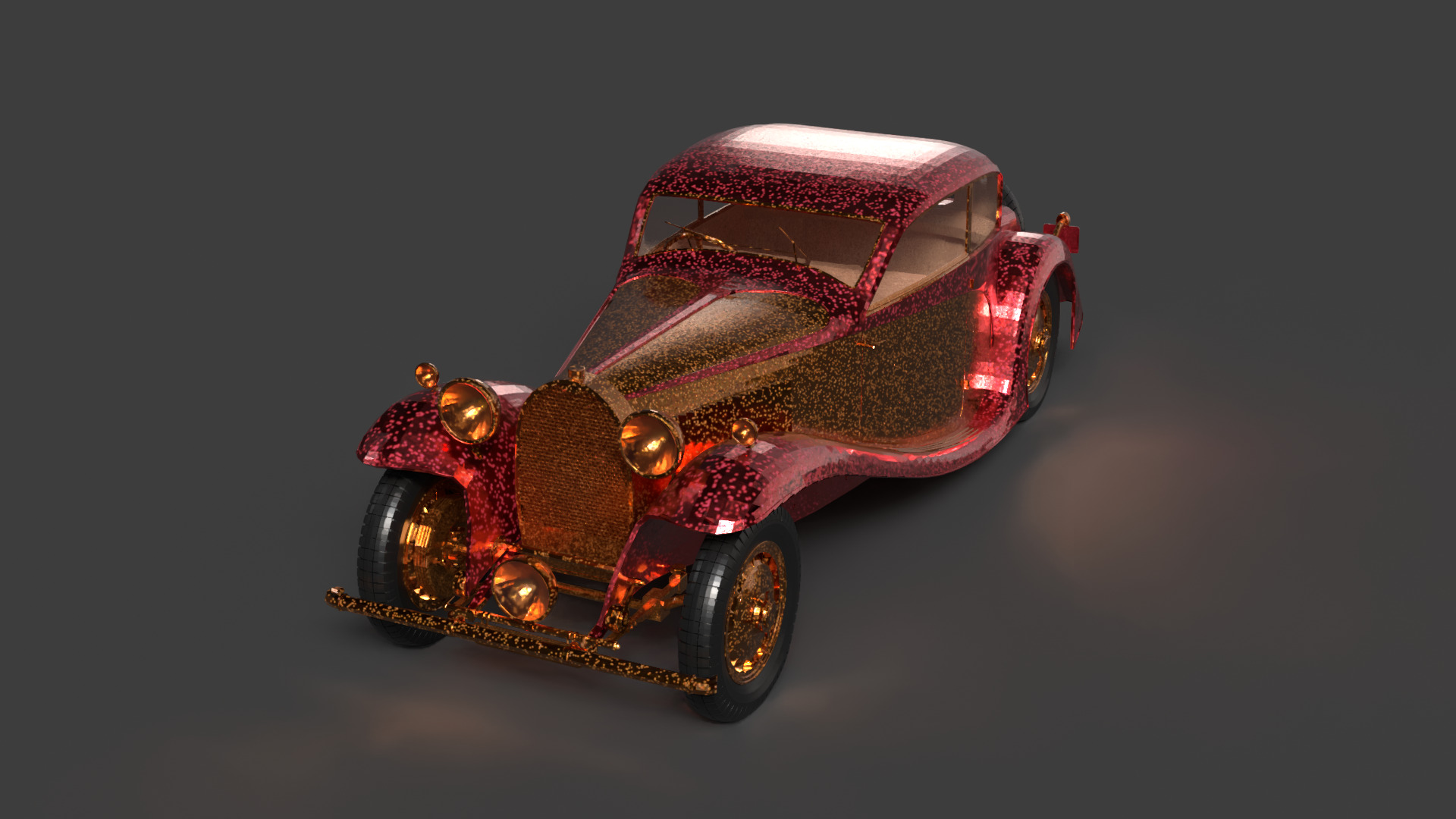 Golden vintage car   3D model_3