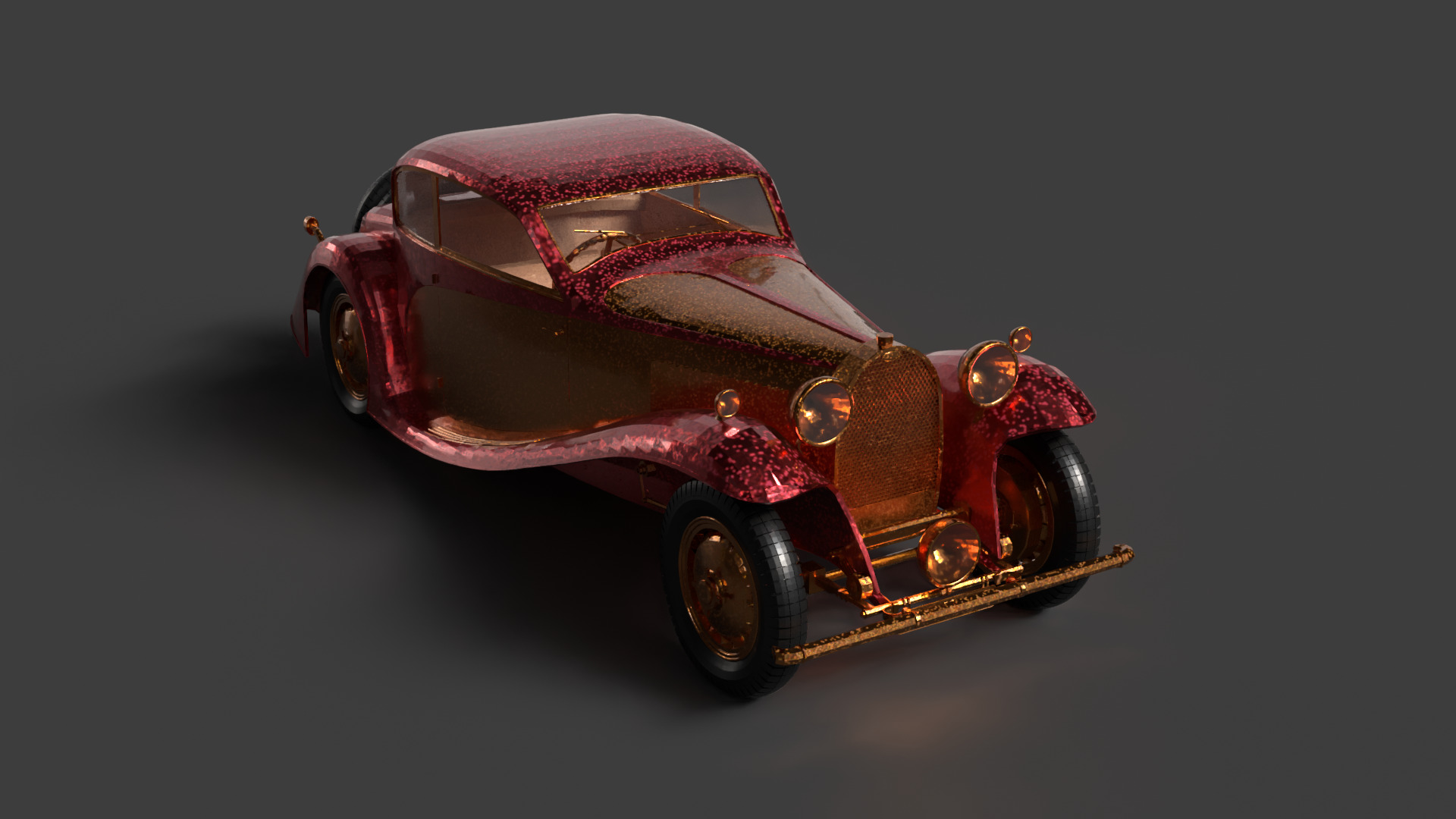 Golden vintage car   3D model_5