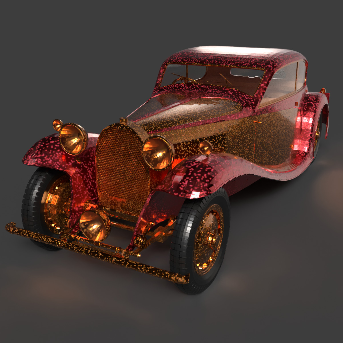 Golden vintage car   3D model_6