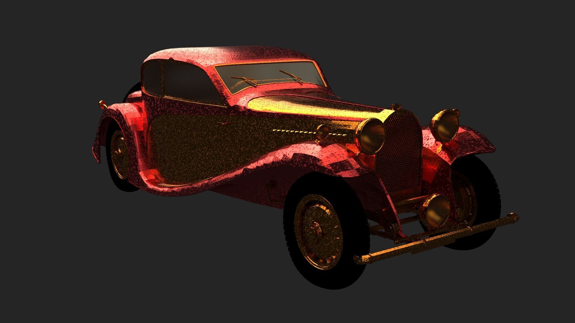 Golden vintage car   3D model_7