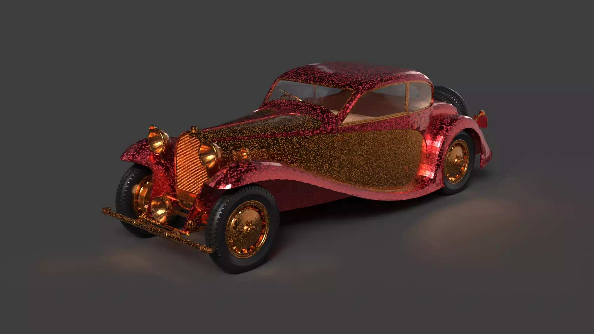 Golden vintage car   3D model_0