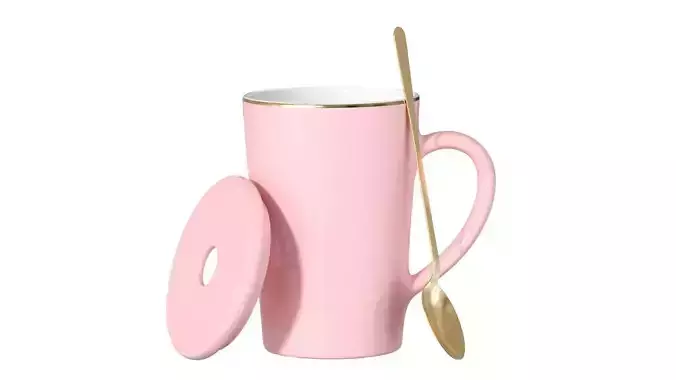 Coffee Mug With Lid and Spoon 3D model