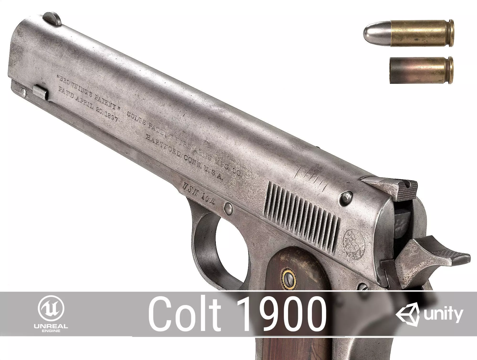 PBR Colt 1900 Pistol Low-poly 3D model_0