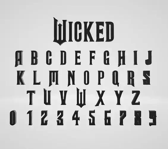 WICKED font alphabet letters numbers 3D print model