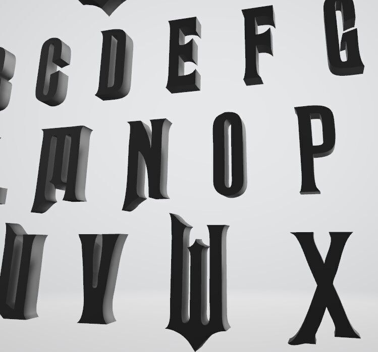 WICKED font alphabet letters numbers 3D print model_1