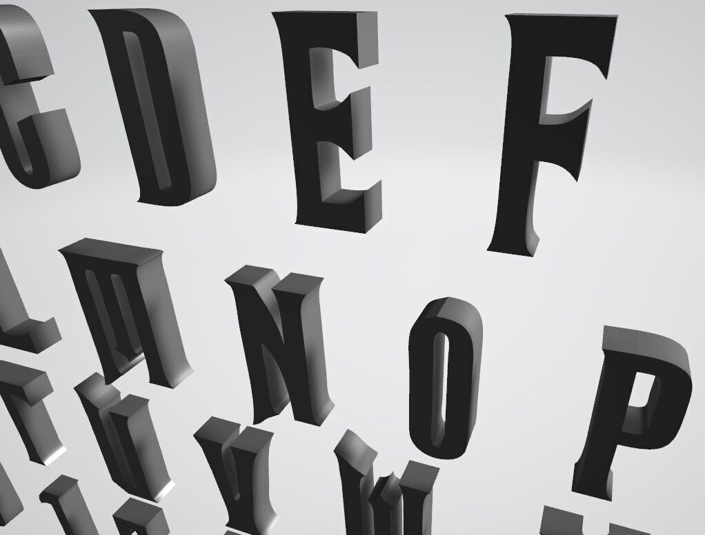 WICKED font alphabet letters numbers 3D print model_3
