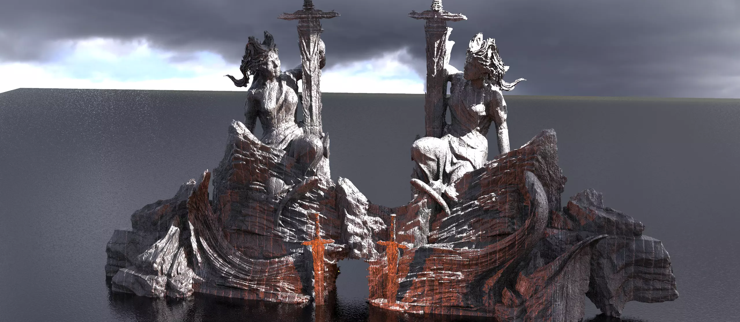 King Arthur Sword tree cliff 3D model