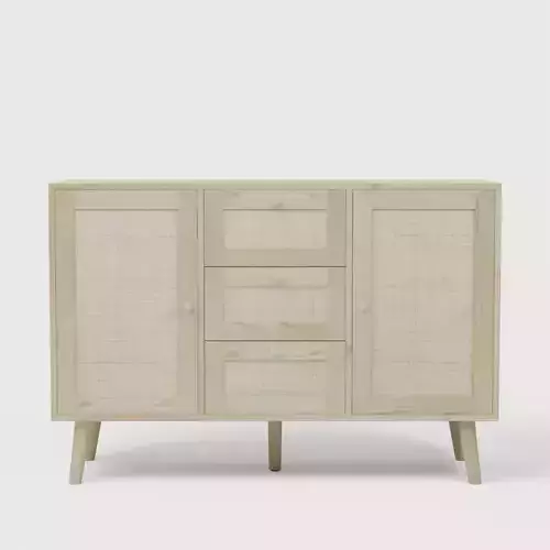 Boho 3 Drawer Solid Wood and Rattan Buffet Sideboard