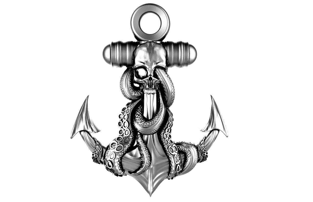 Anchor and Skull Pendant 3D print model_4