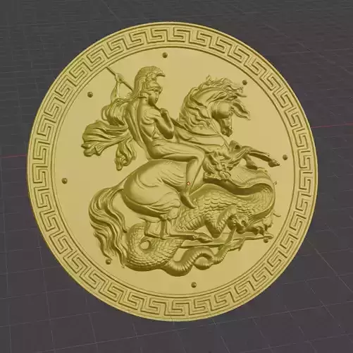 Coin of a Greek soldier Spartan on horseback 3D print model