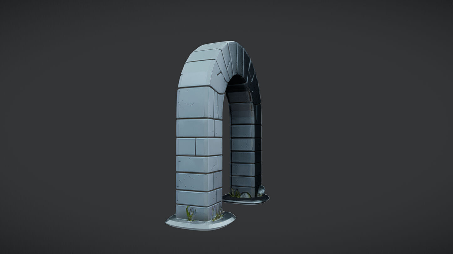 stone archway with plant 3D model_2