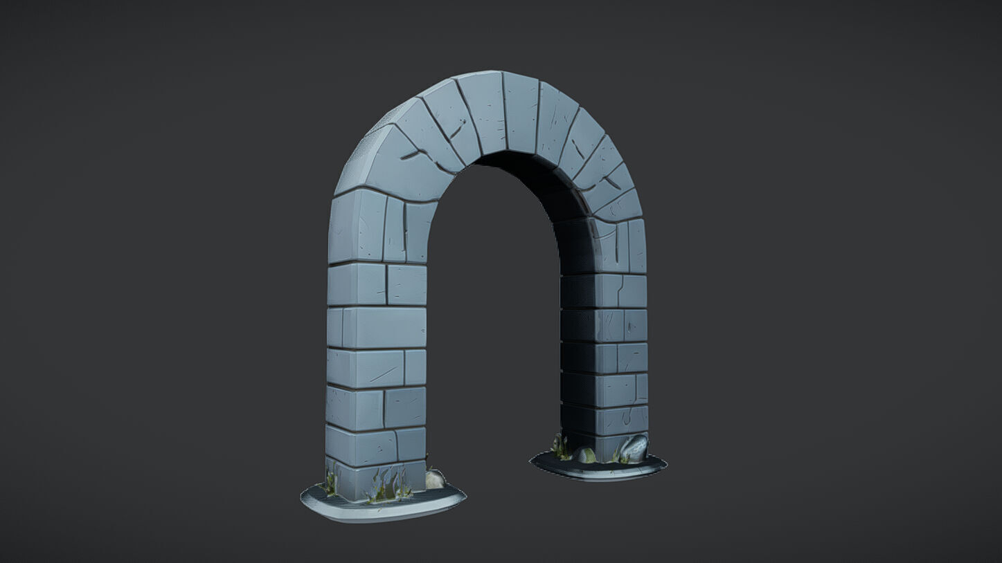 stone archway with plant 3D model_1