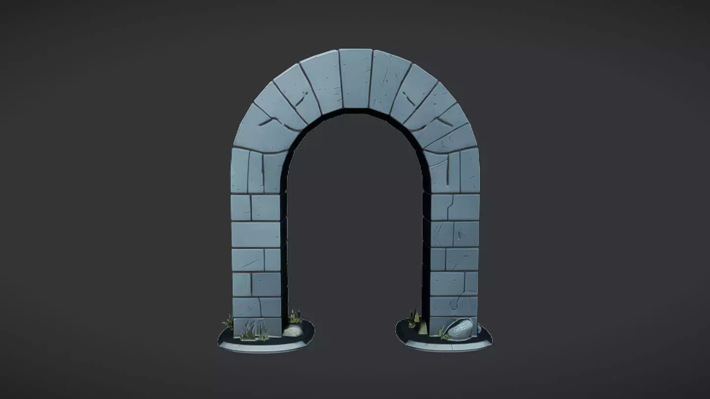 stone archway with plant 3D model_0
