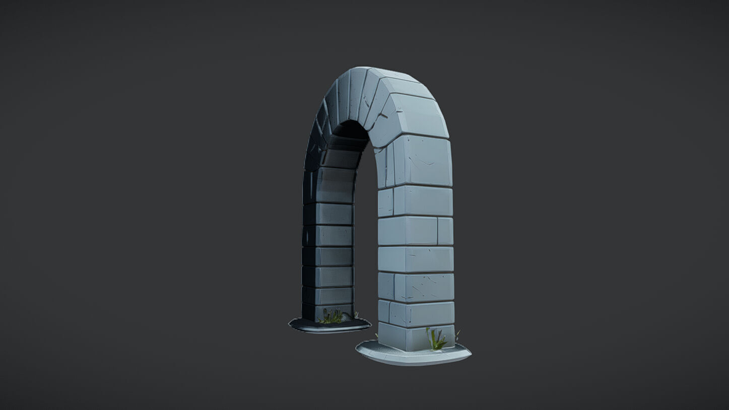 stone archway with plant 3D model_3