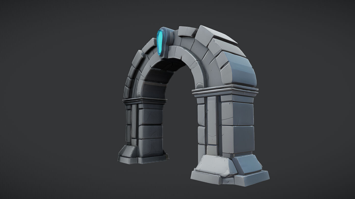 fantasy stone archway with glowing glyph 3D model_3