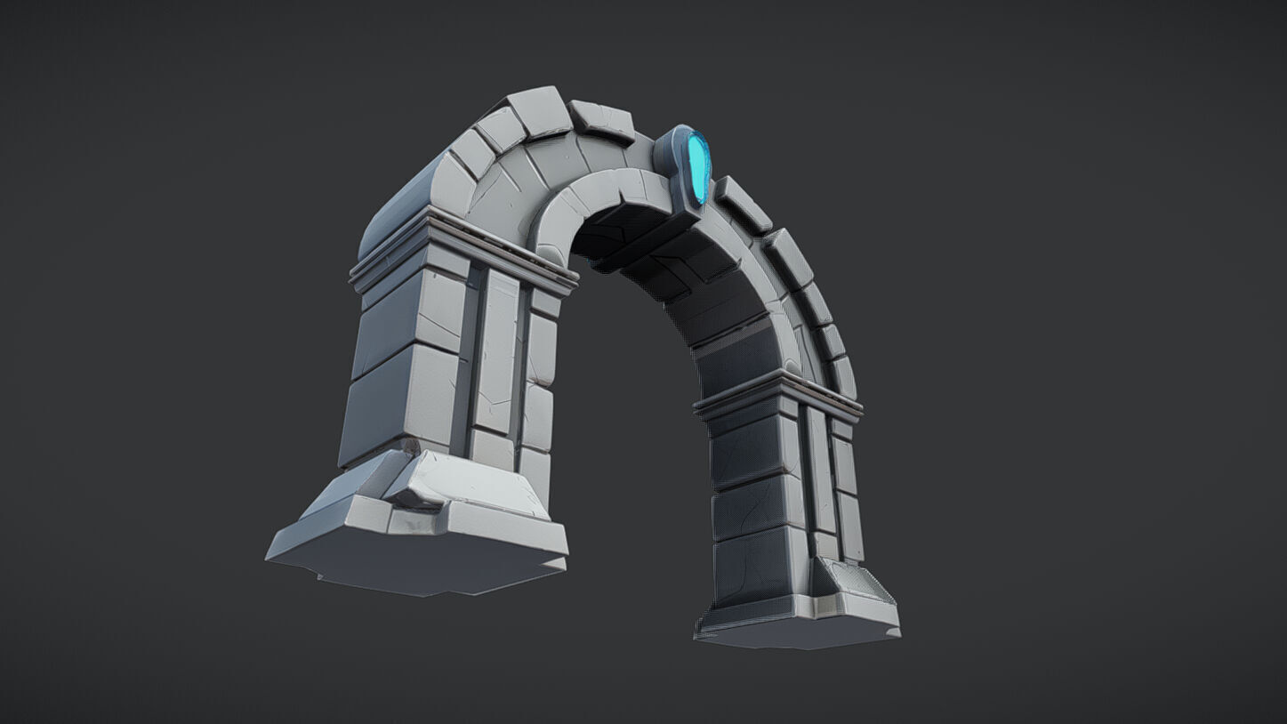fantasy stone archway with glowing glyph 3D model_1