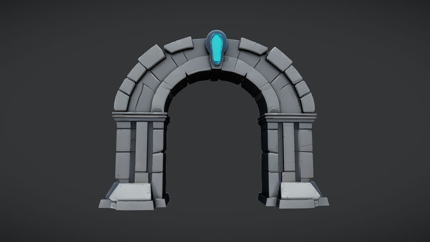fantasy stone archway with glowing glyph 3D model_4