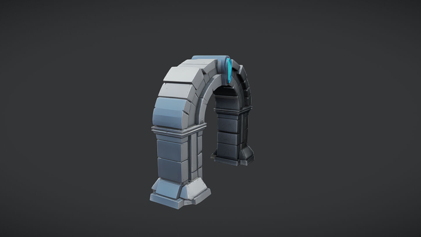 fantasy stone archway with glowing glyph 3D model_6