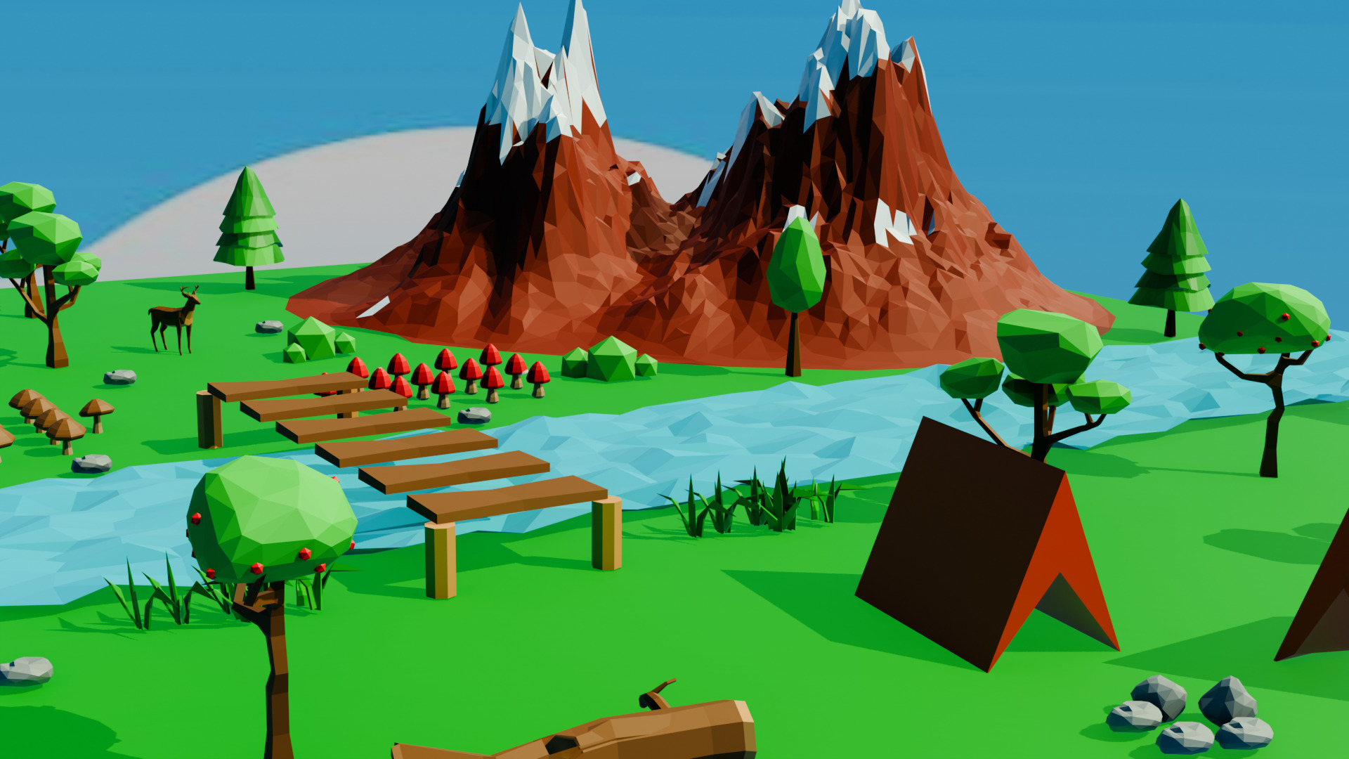 Low Poly Forest Camping Scene Game Ready Low-poly 3D model_3