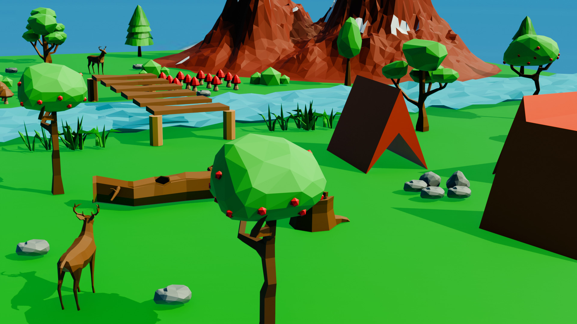 Low Poly Forest Camping Scene Game Ready Low-poly 3D model_1