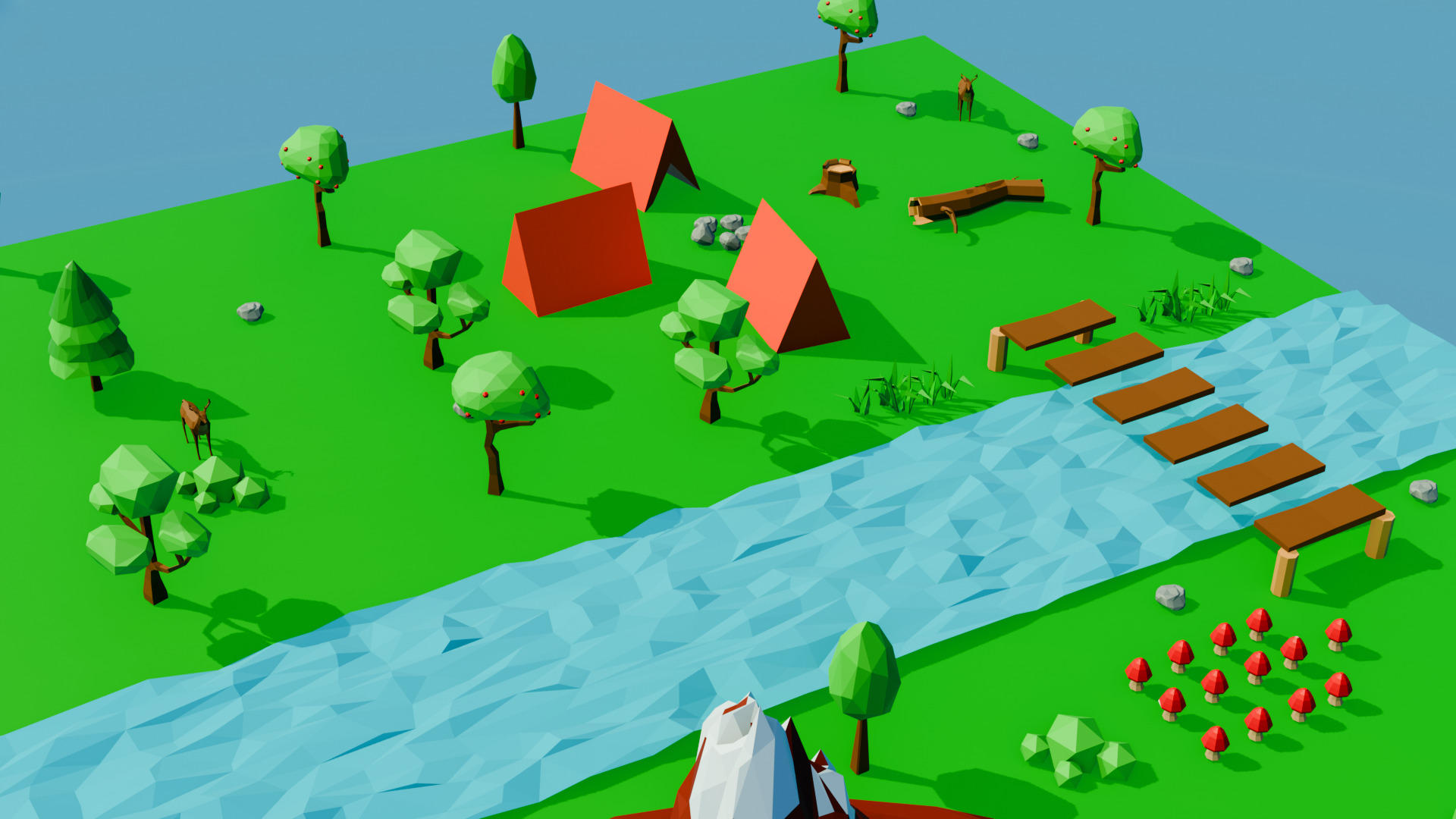 Low Poly Forest Camping Scene Game Ready Low-poly 3D model_4