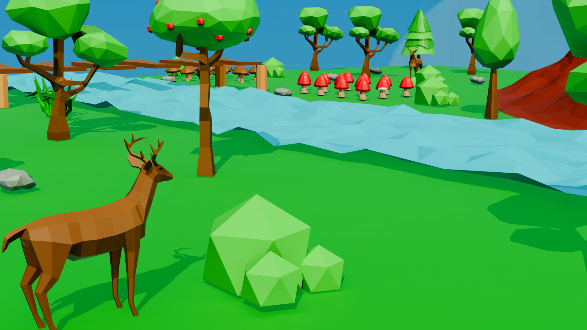 Low Poly Forest Camping Scene Game Ready Low-poly 3D model_2