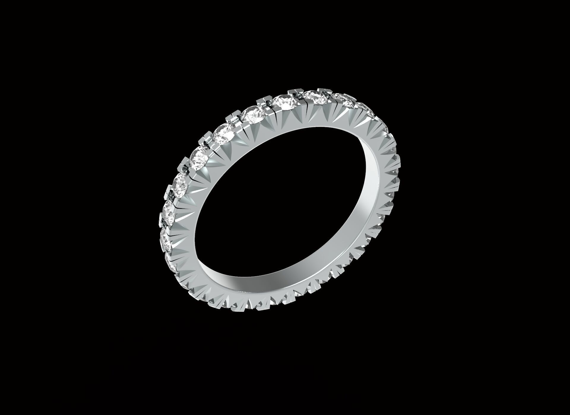 Eternity Ring With Fish Tail Setting Diamonds 3D print model_2