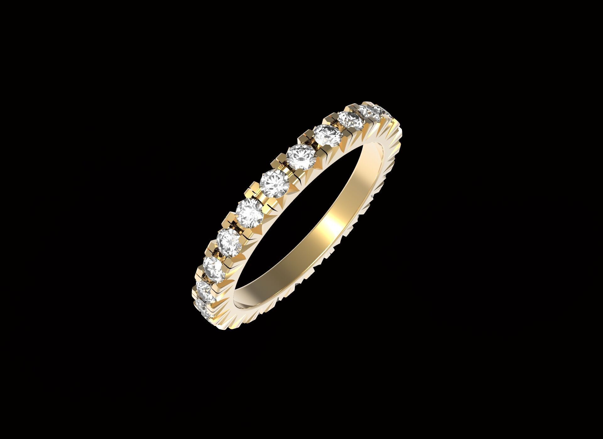 Eternity Ring With Fish Tail Setting Diamonds 3D print model_3