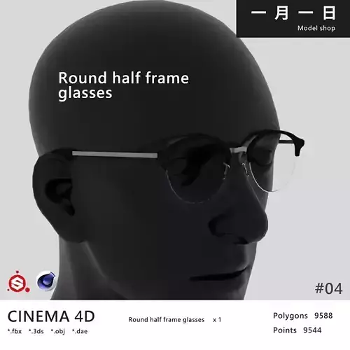Round half frame glasses Low-poly 3D model