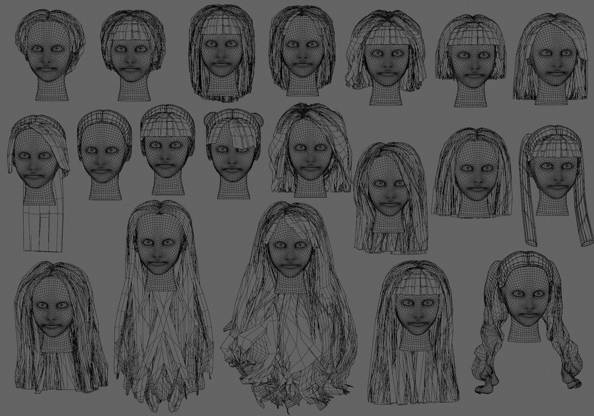 20 Hairstyles collection Low-poly 3D model_10