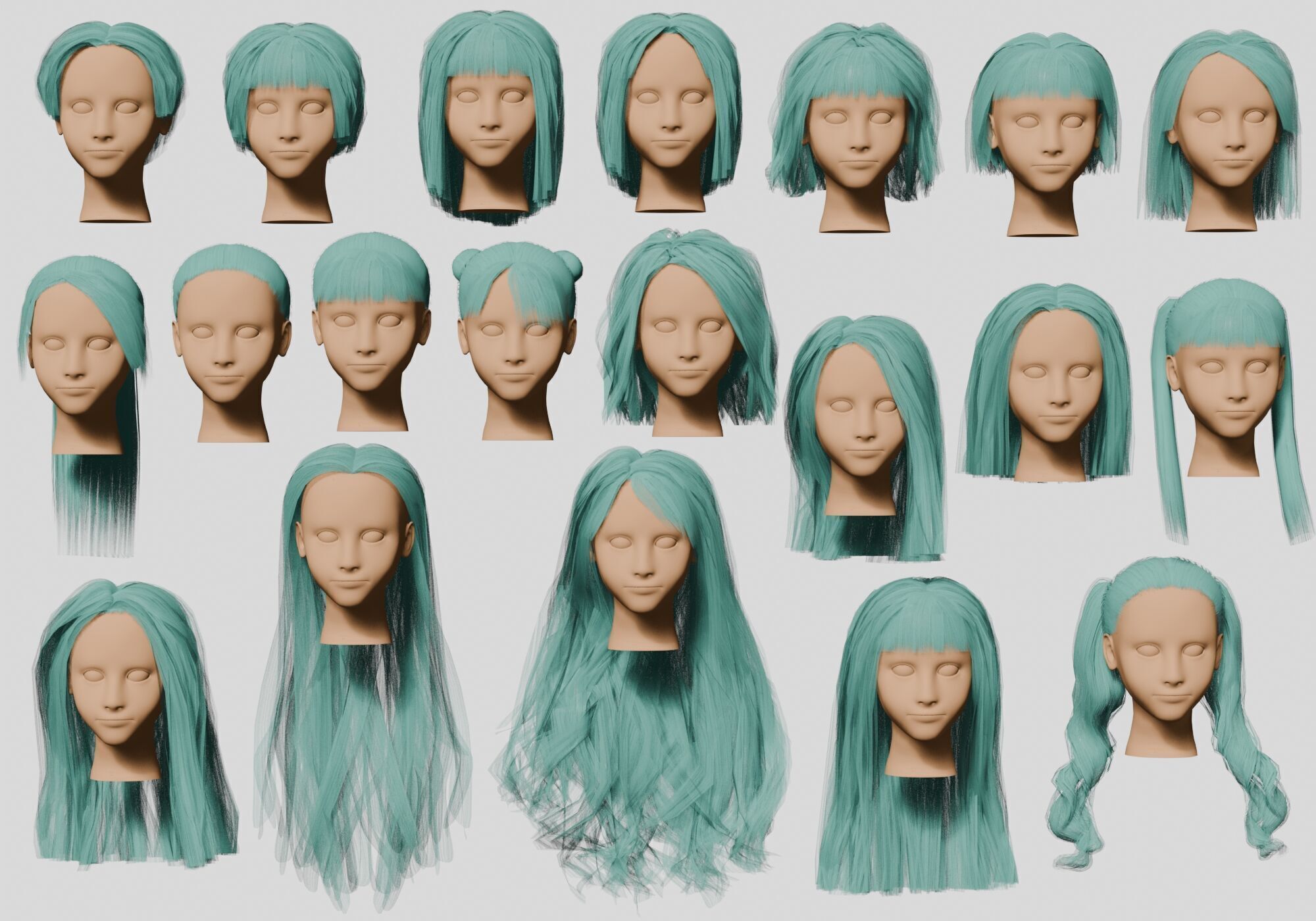 20 Hairstyles collection Low-poly 3D model_1