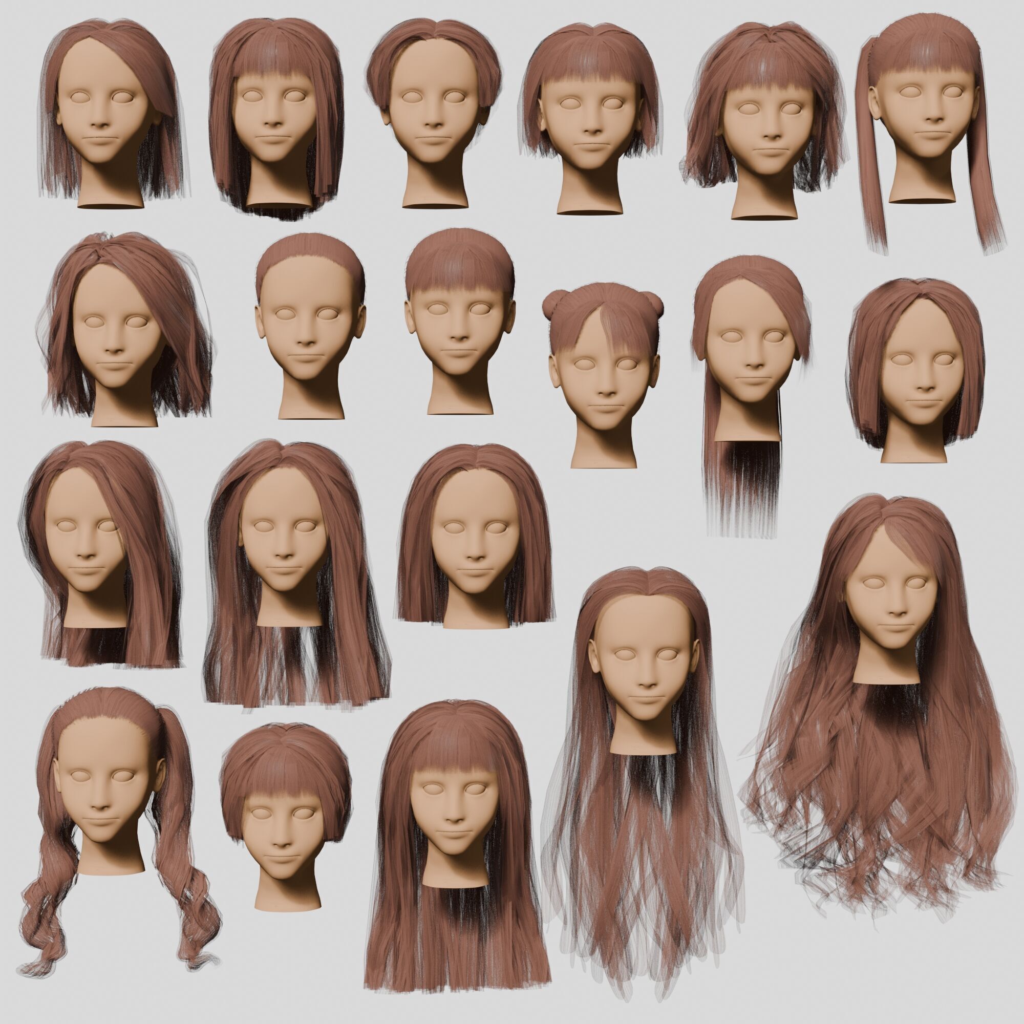 20 Hairstyles collection Low-poly 3D model_4