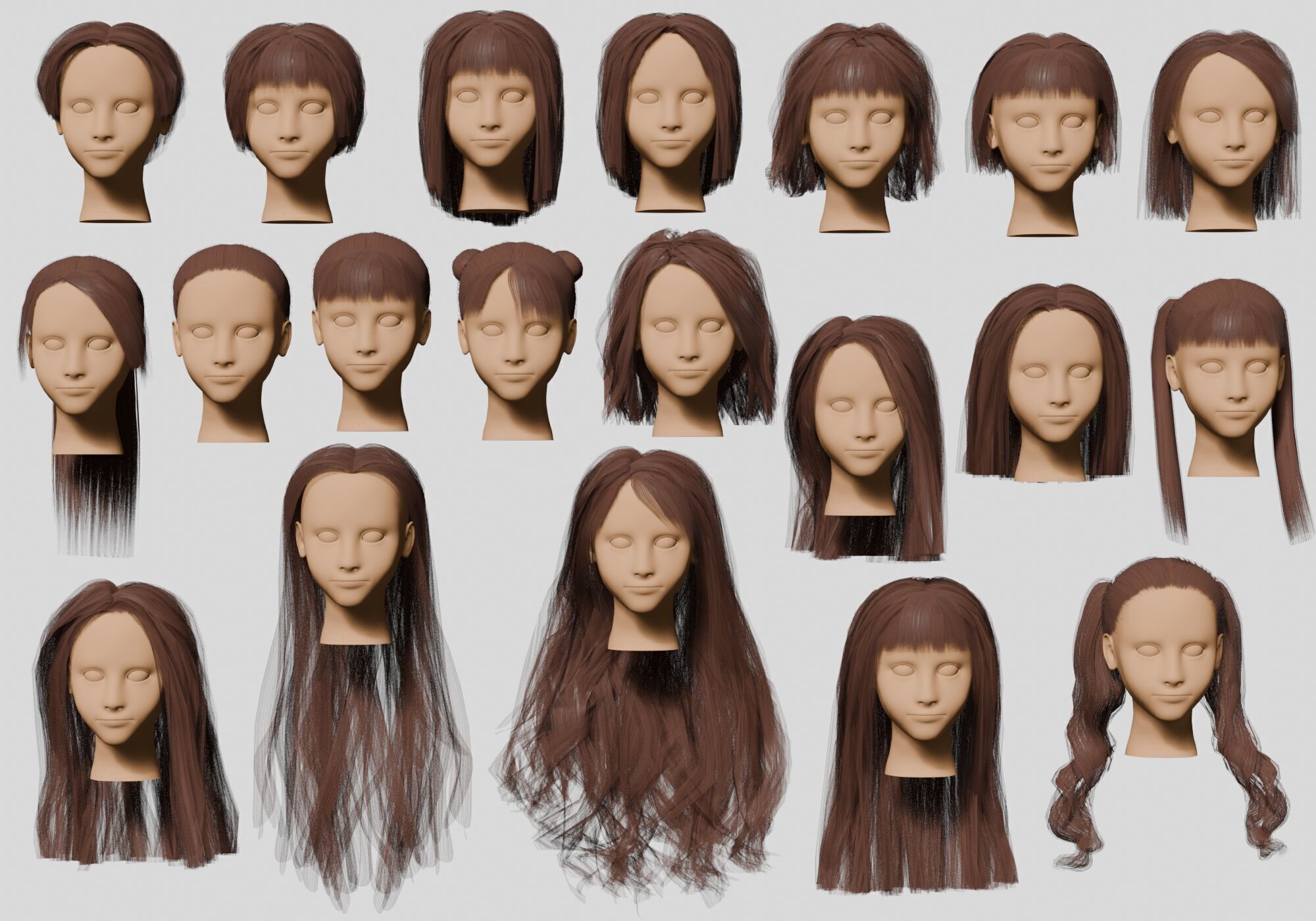 20 Hairstyles collection Low-poly 3D model_3