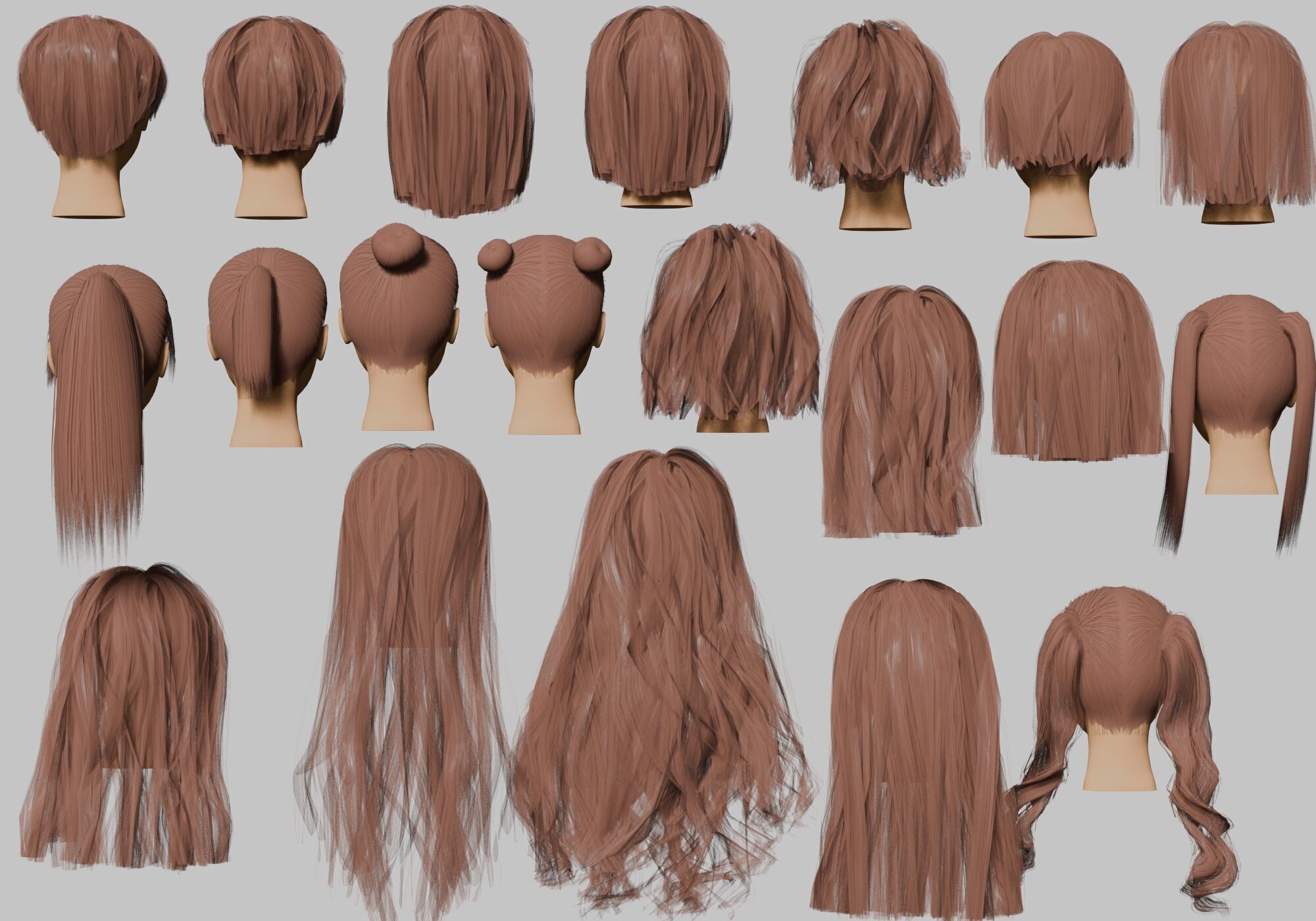20 Hairstyles collection Low-poly 3D model_9