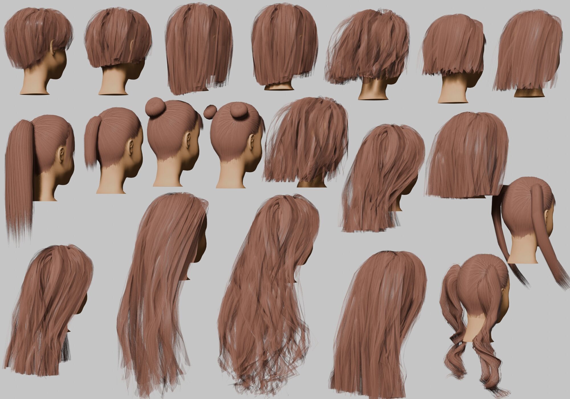 20 Hairstyles collection Low-poly 3D model_8