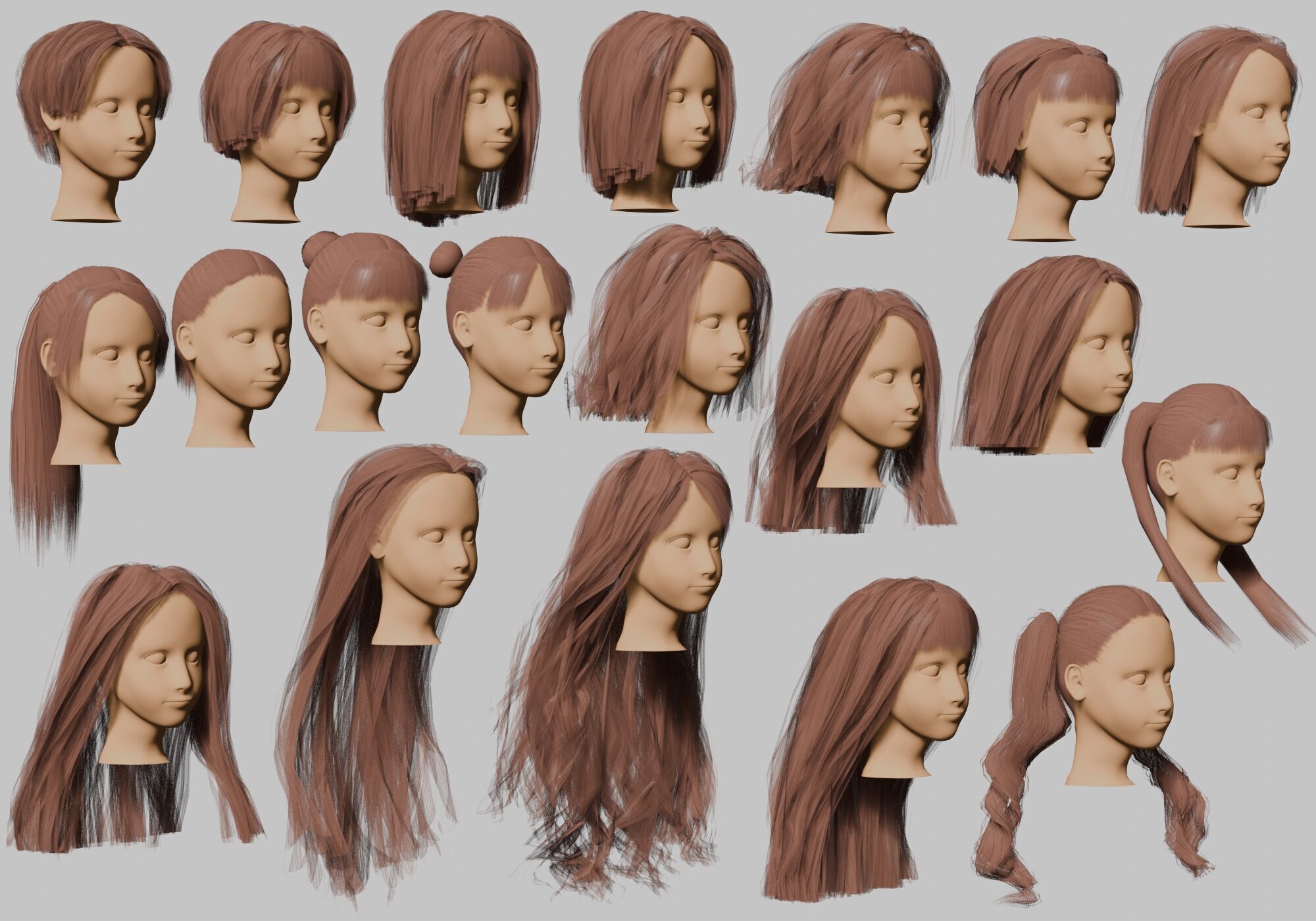 20 Hairstyles collection Low-poly 3D model_6